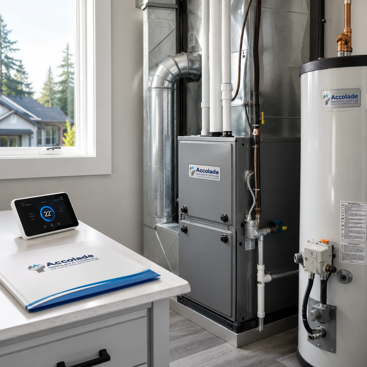 Mechanical room being assessed for a Surrey tankless water-heater project