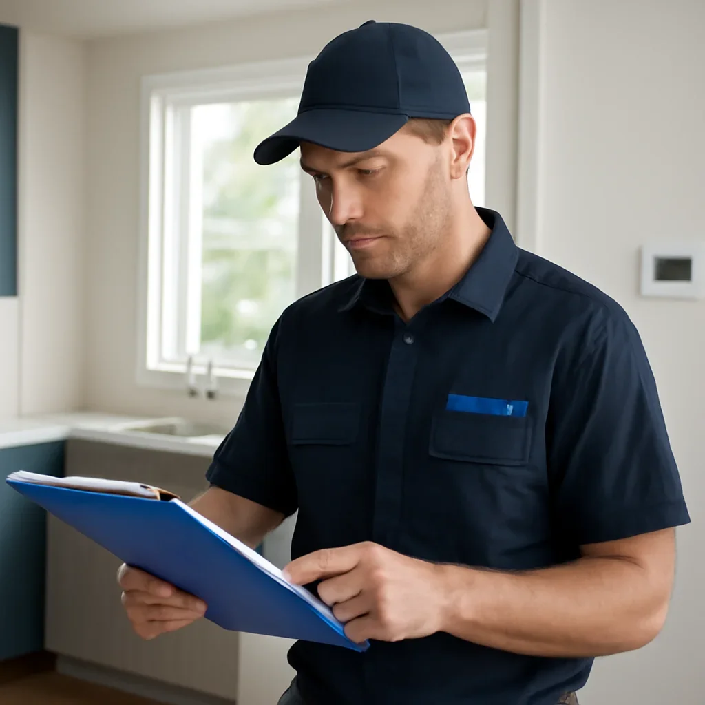 Accolade technician reviewing HVAC options for a Surrey property