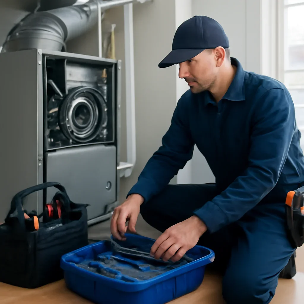 HVAC service process for best heating system for older surrey homes with organized tools and equipment