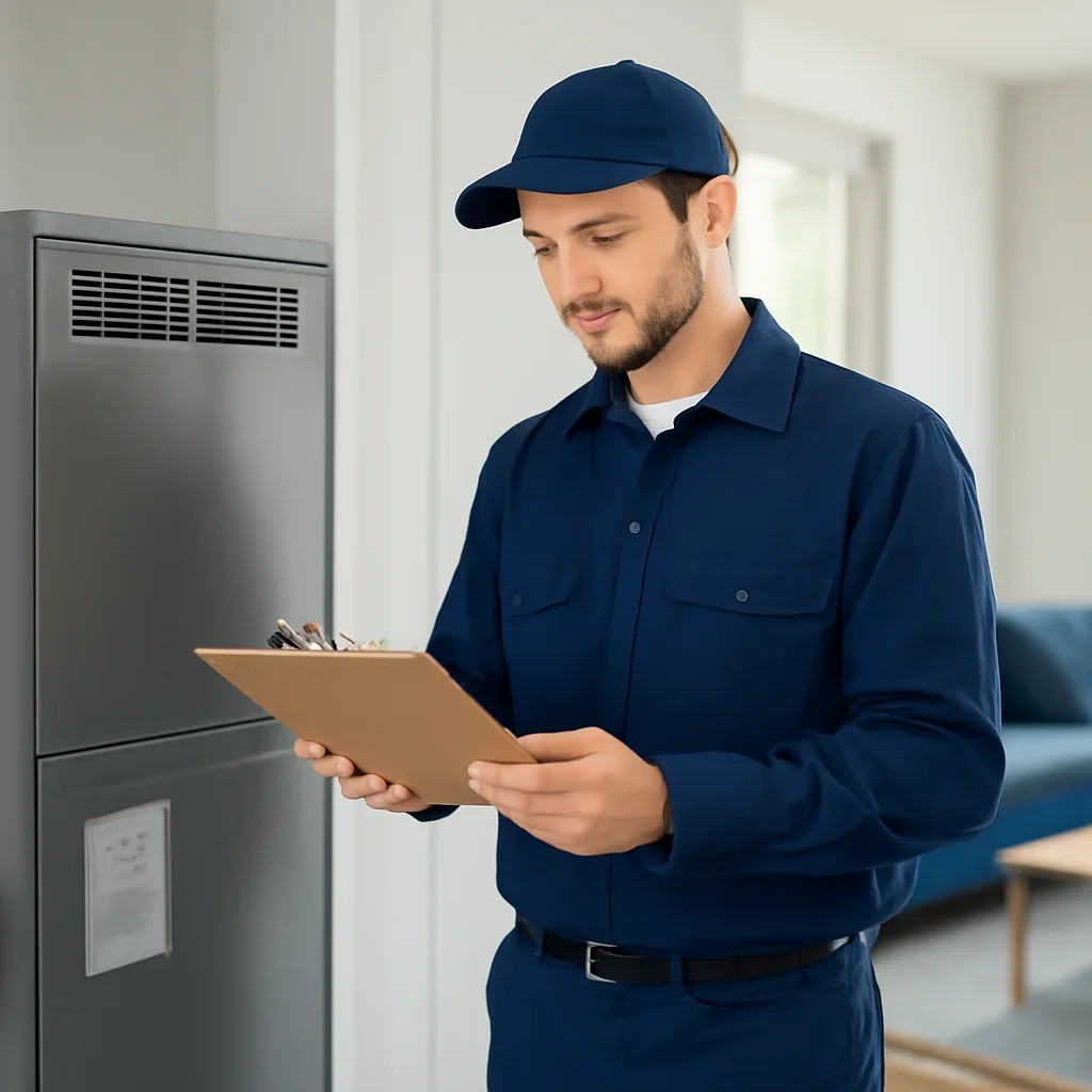 Accolade technician reviewing HVAC options for a Surrey property