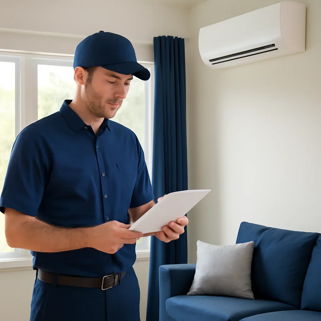 Accolade technician reviewing air conditioning options for a Surrey property