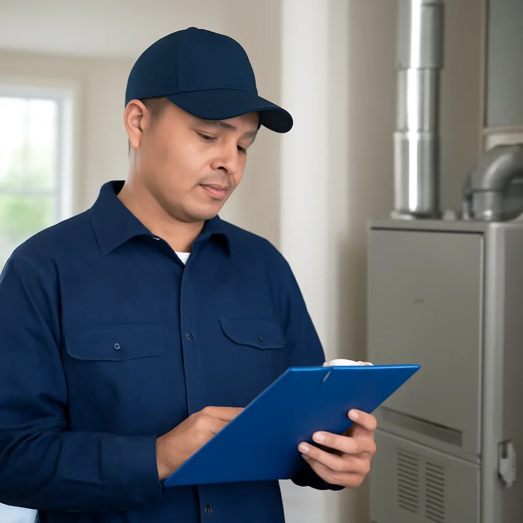 Accolade technician reviewing furnace options for a Surrey property