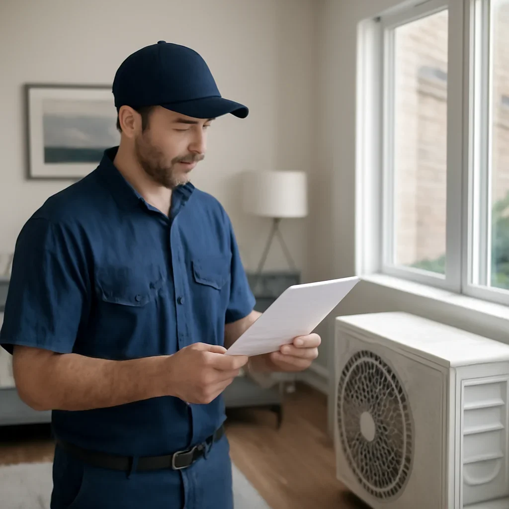 Accolade technician reviewing air conditioning options for a Surrey property
