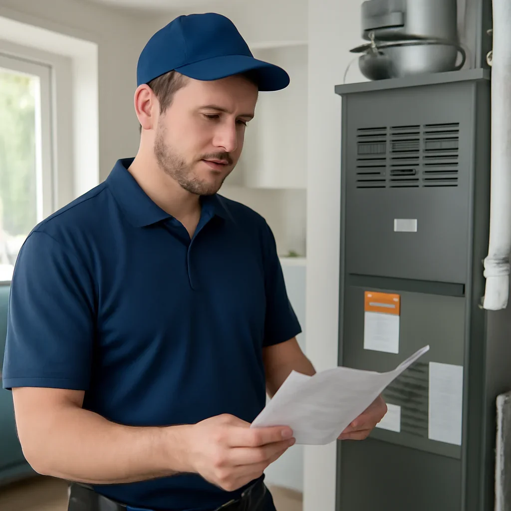 Accolade technician reviewing furnace options for a Surrey property