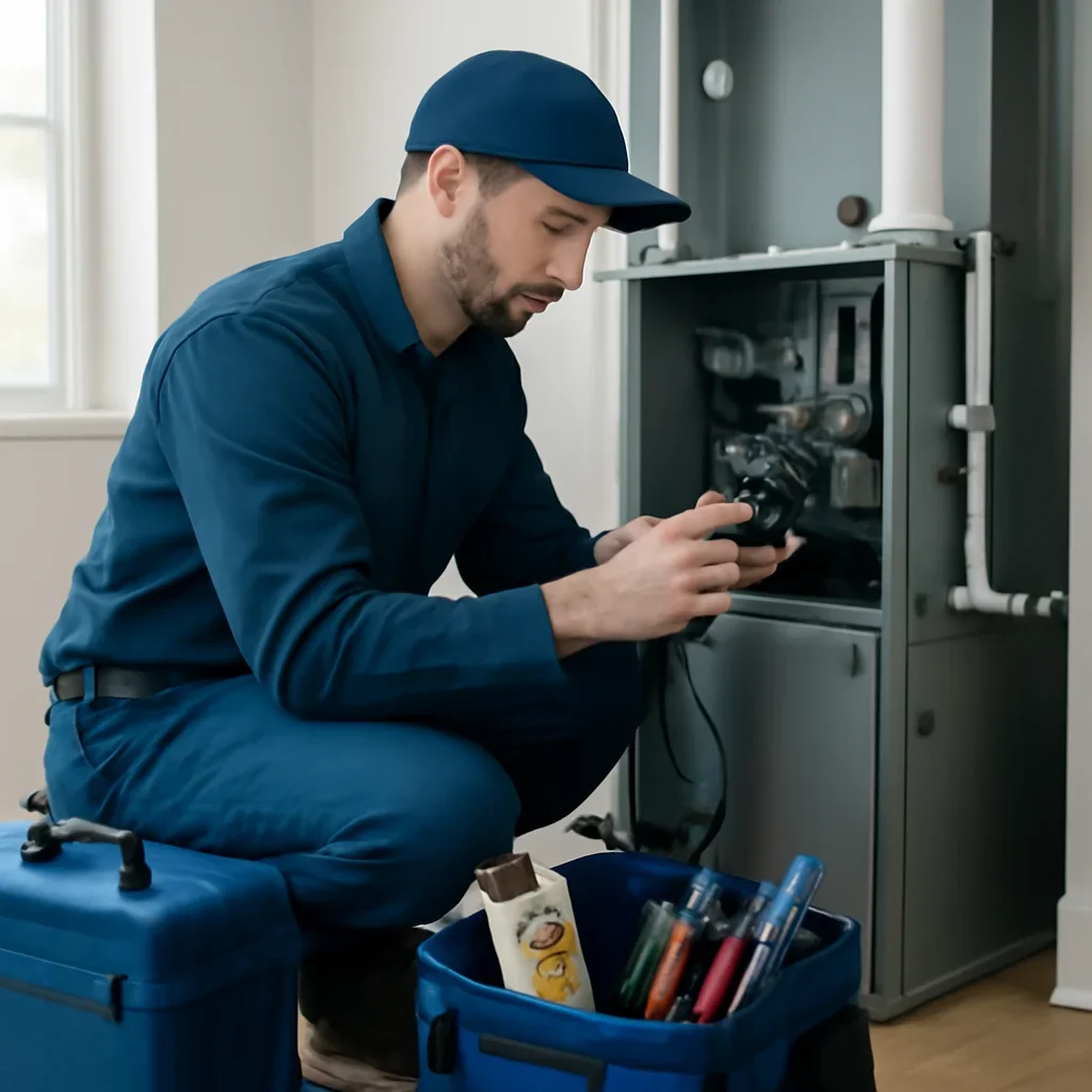 HVAC service process for how often should a furnace be serviced in bc? with organized tools and equipment