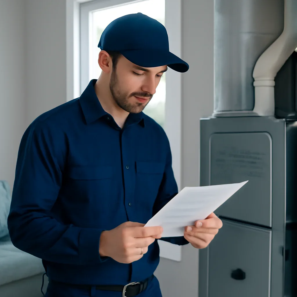 Accolade technician reviewing furnace options for a Surrey property