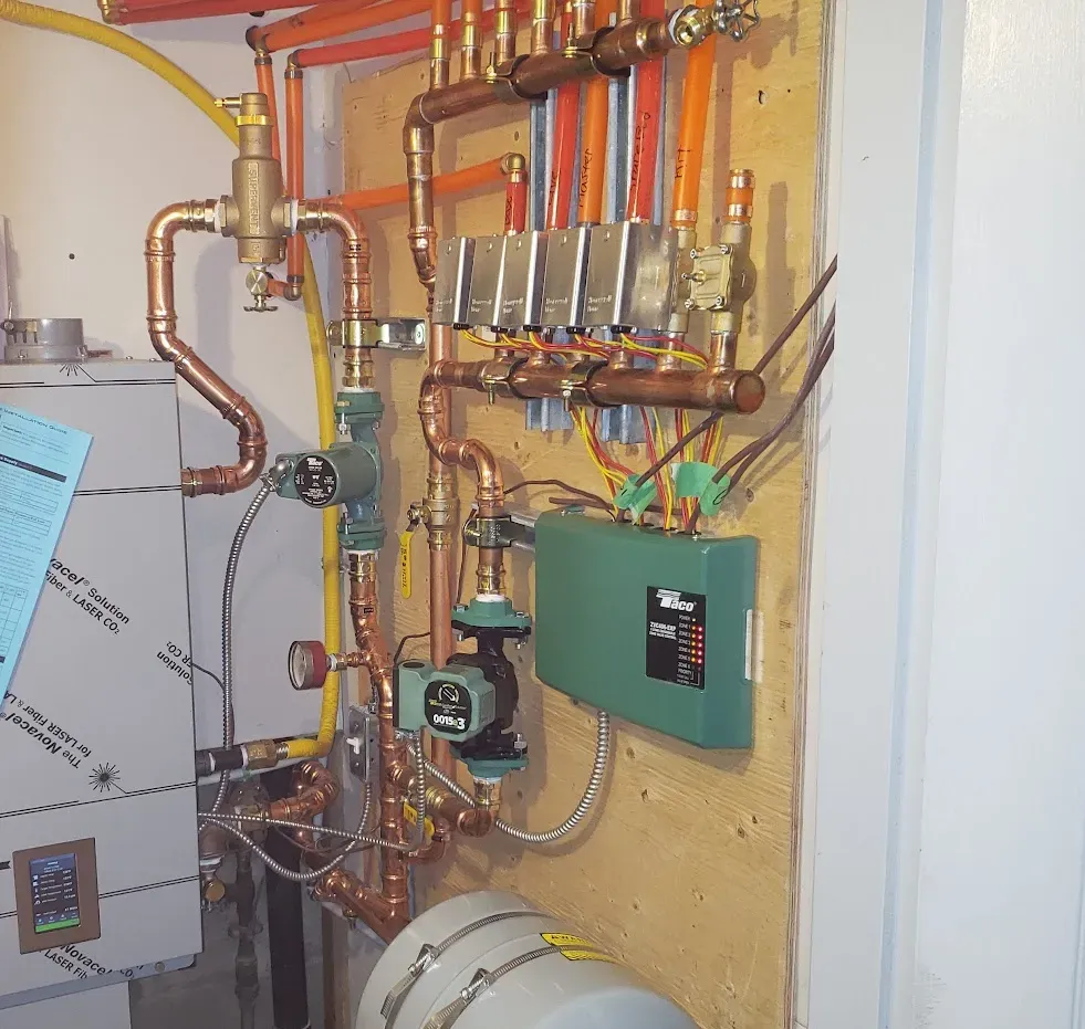 Boiler repair workflow with tools and hydronic components prepared for diagnostics in Surrey