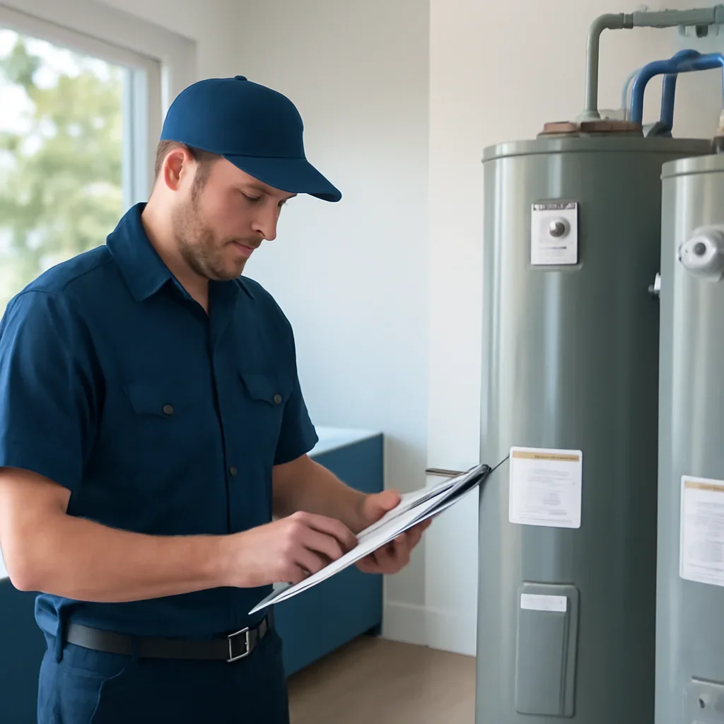 Accolade technician reviewing water heater options for a South Surrey property