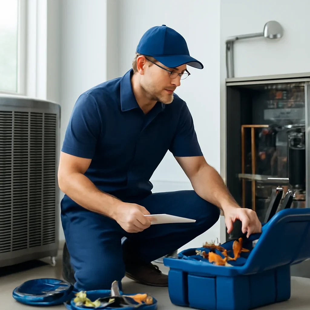 HVAC service process for ac repair vs replacement with organized tools and equipment