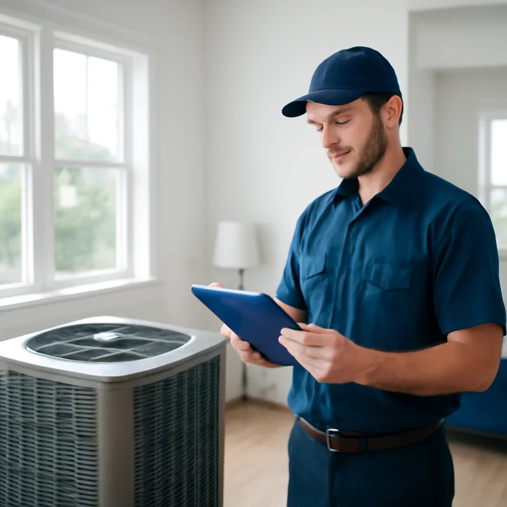 Accolade technician reviewing air conditioning options for a Surrey property