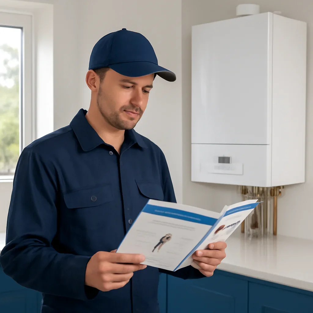 Accolade technician reviewing boiler options for a Surrey property