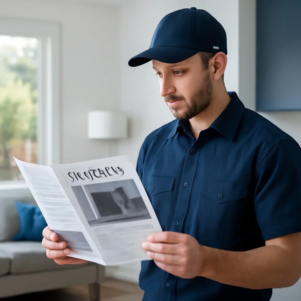 Accolade technician reviewing heat pump options for a Surrey property