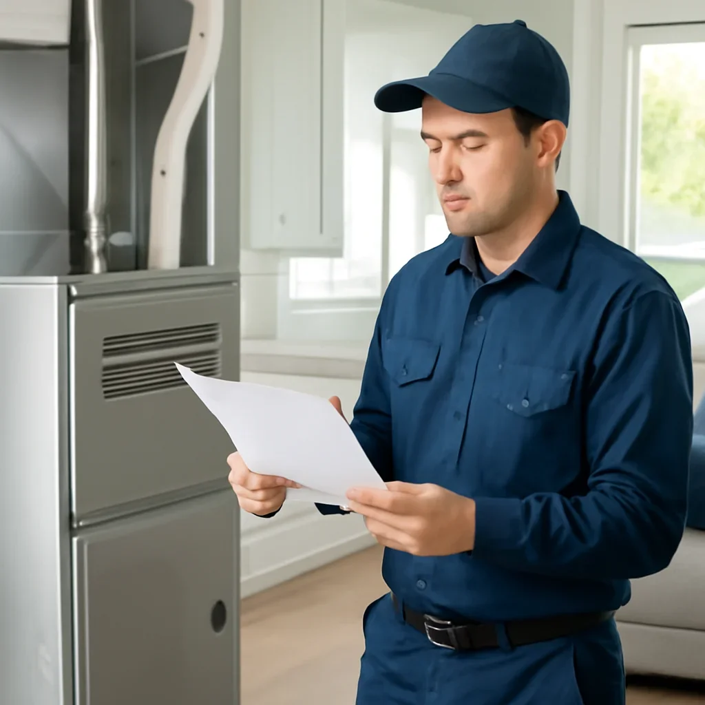 Accolade technician reviewing furnace options for a Surrey property