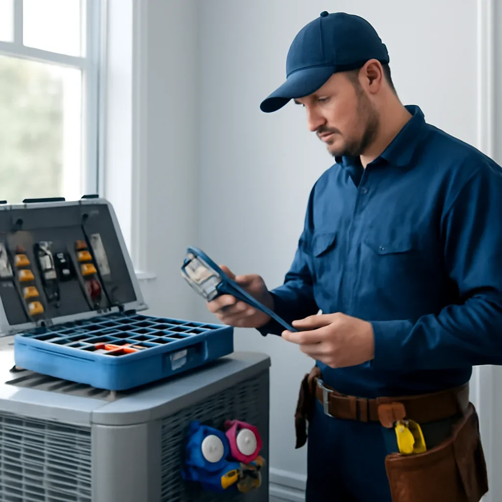 HVAC service process for hvac faq with organized tools and equipment