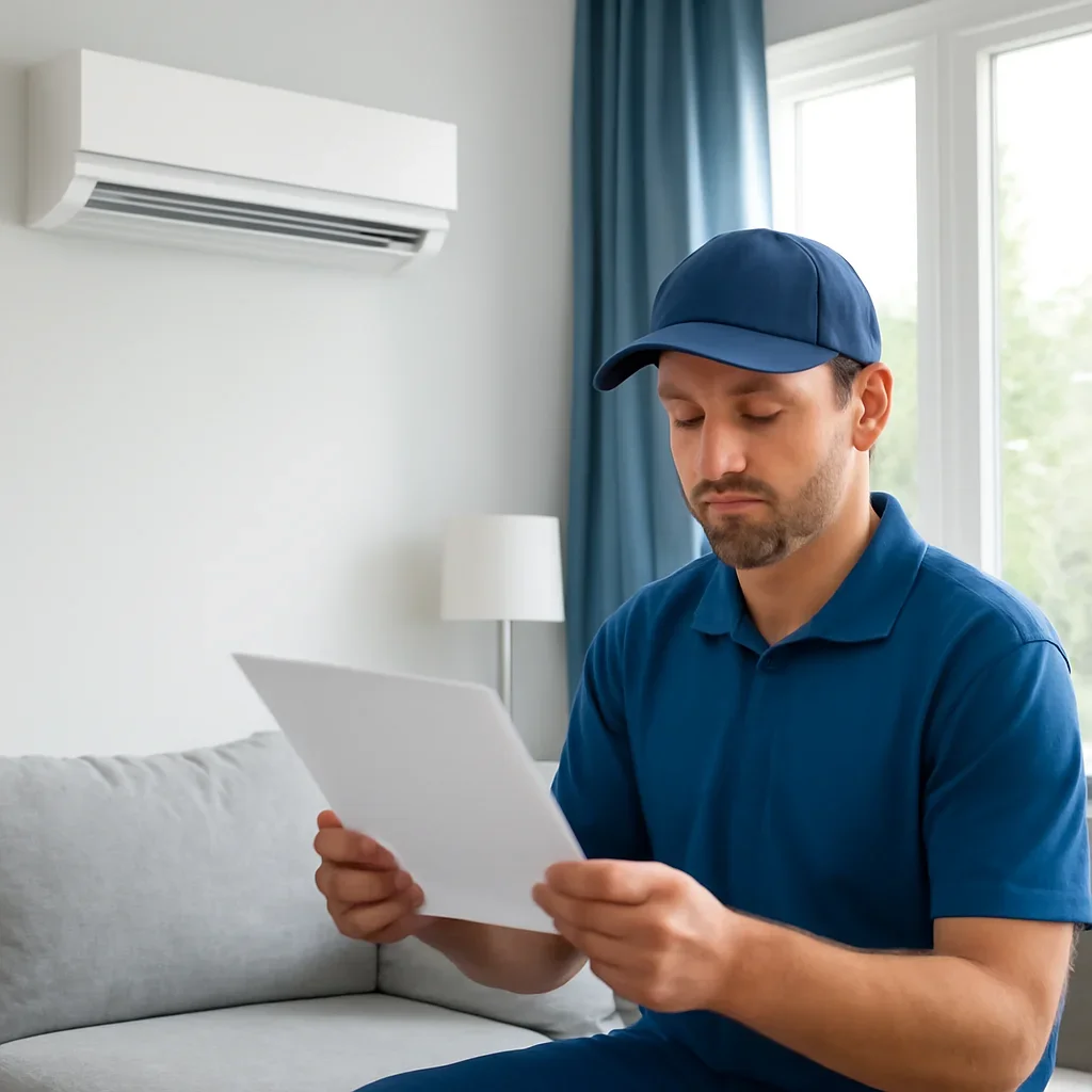 Accolade technician reviewing air conditioning options for a Surrey property