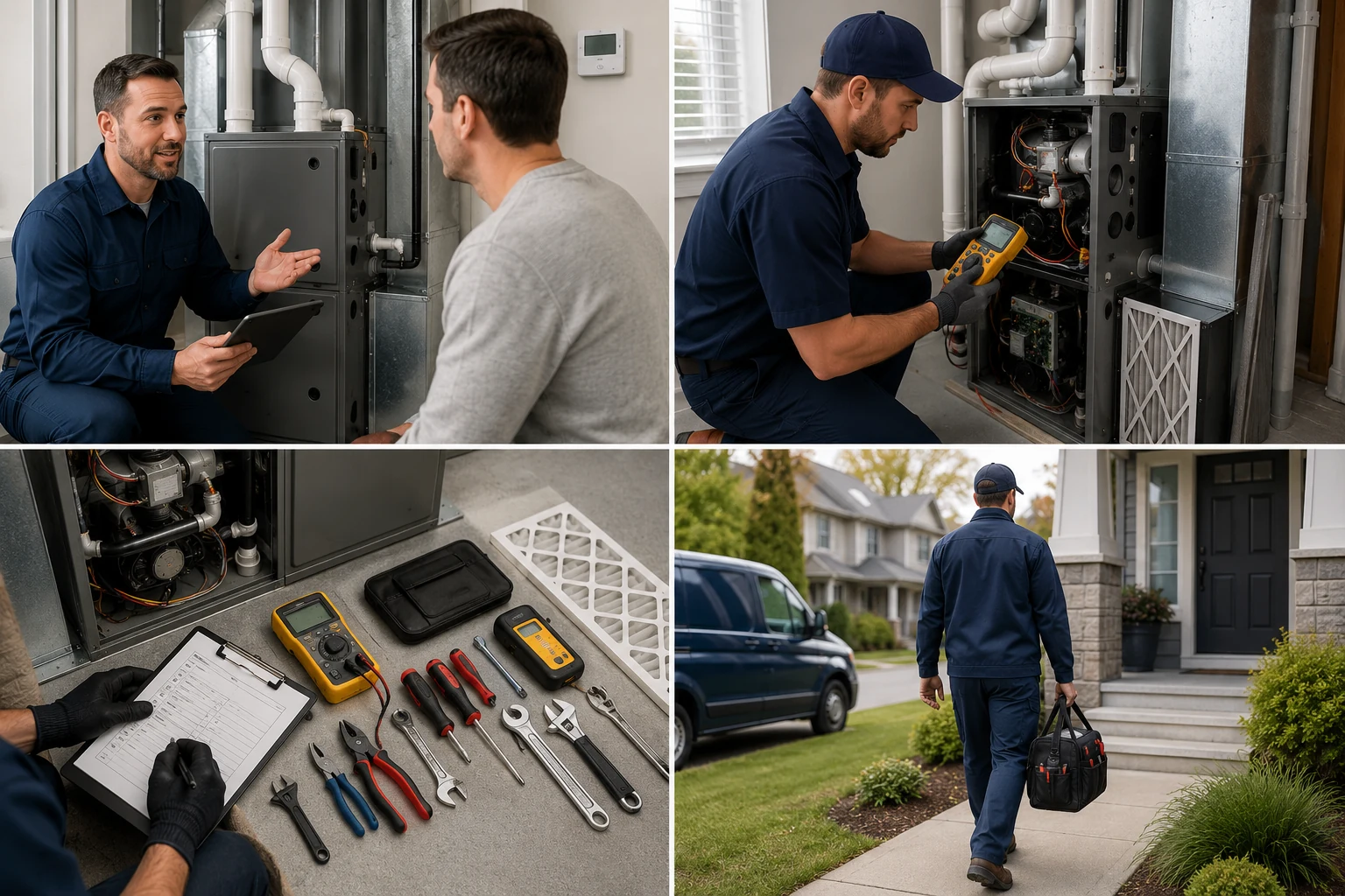 Heating technician preparing for a furnace service appointment in the Lower Mainland