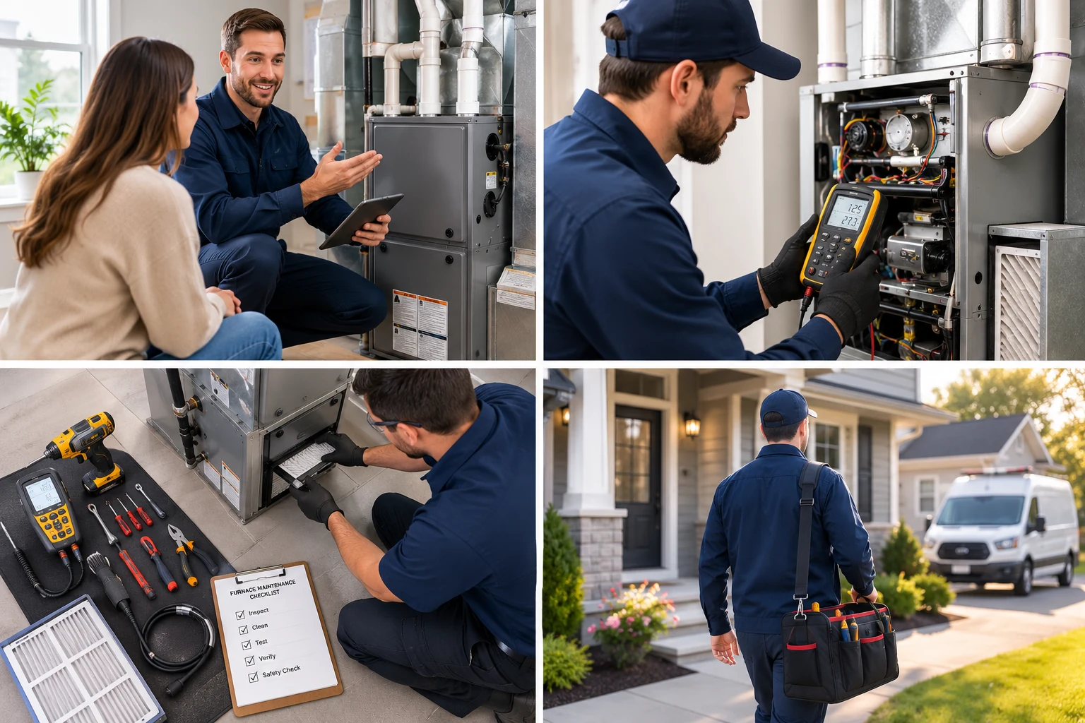 Technician reviewing furnace performance and airflow in a Surrey home