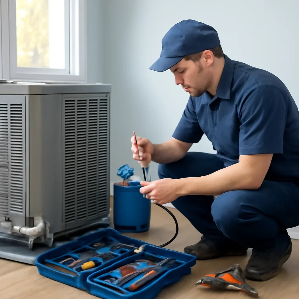 HVAC service process for hvac installation with organized tools and equipment