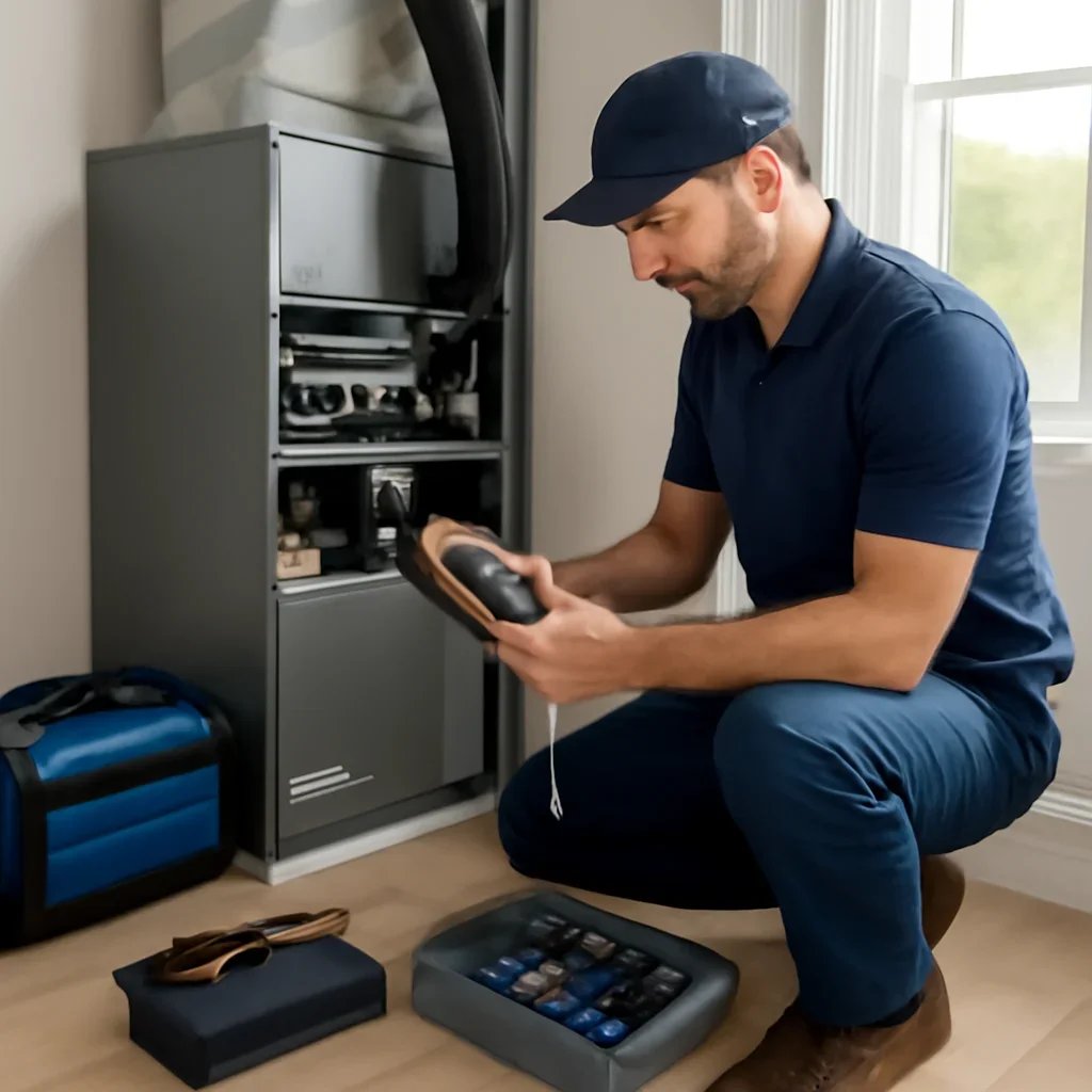 HVAC service process for hvac maintenance with organized tools and equipment