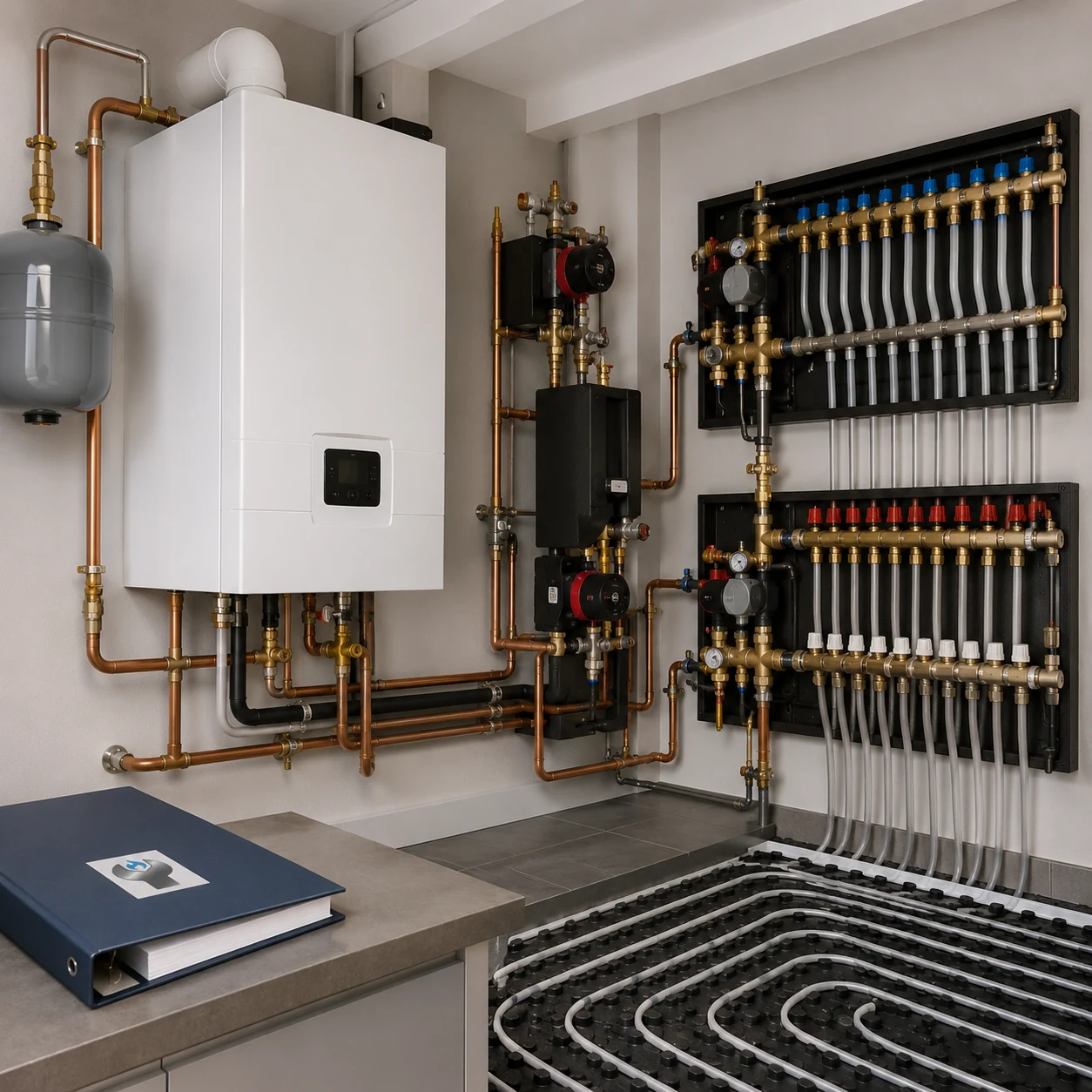 Hydronic radiant-floor heating system serving a Morgan Creek home