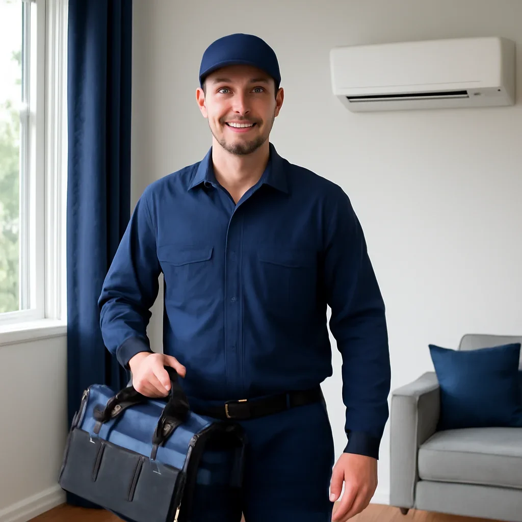 Technician preparing for a air conditioning service appointment in the Lower Mainland