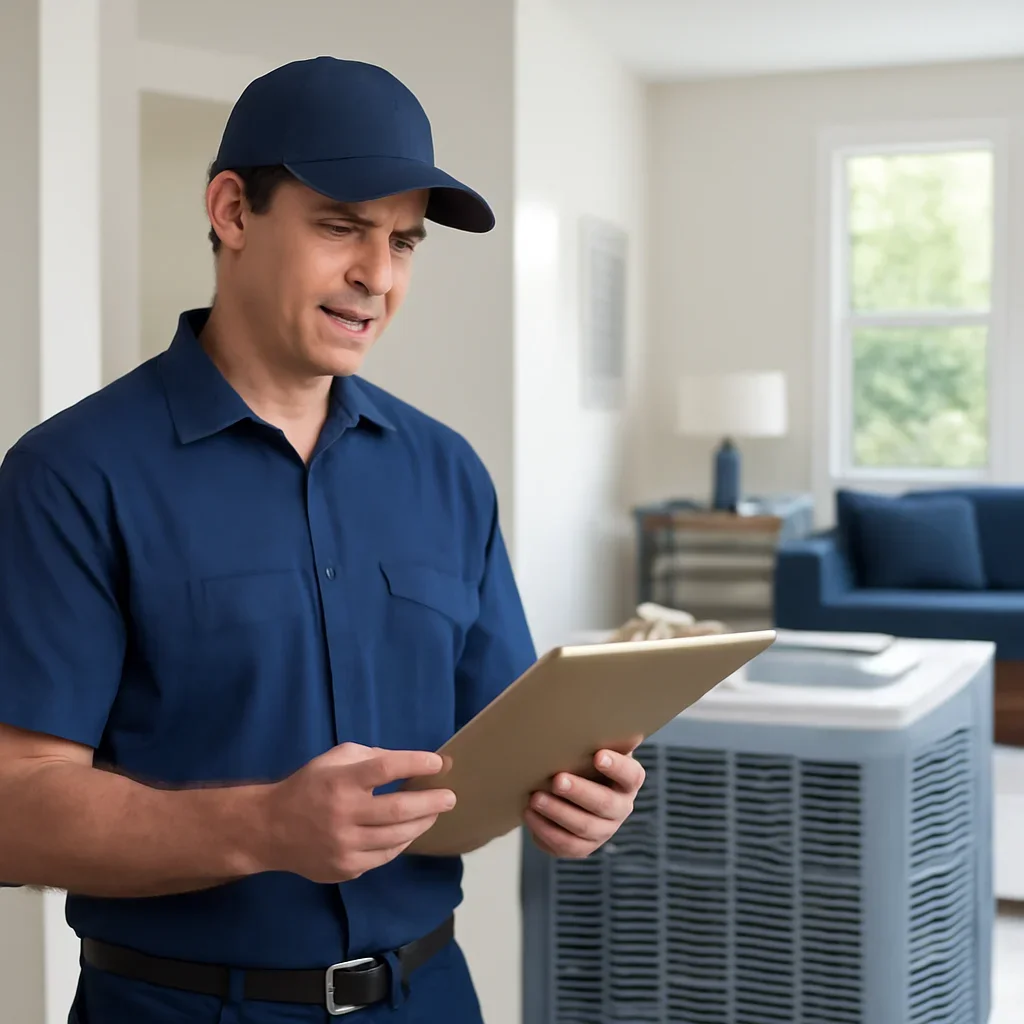 Accolade technician reviewing air conditioning options for a Delta property