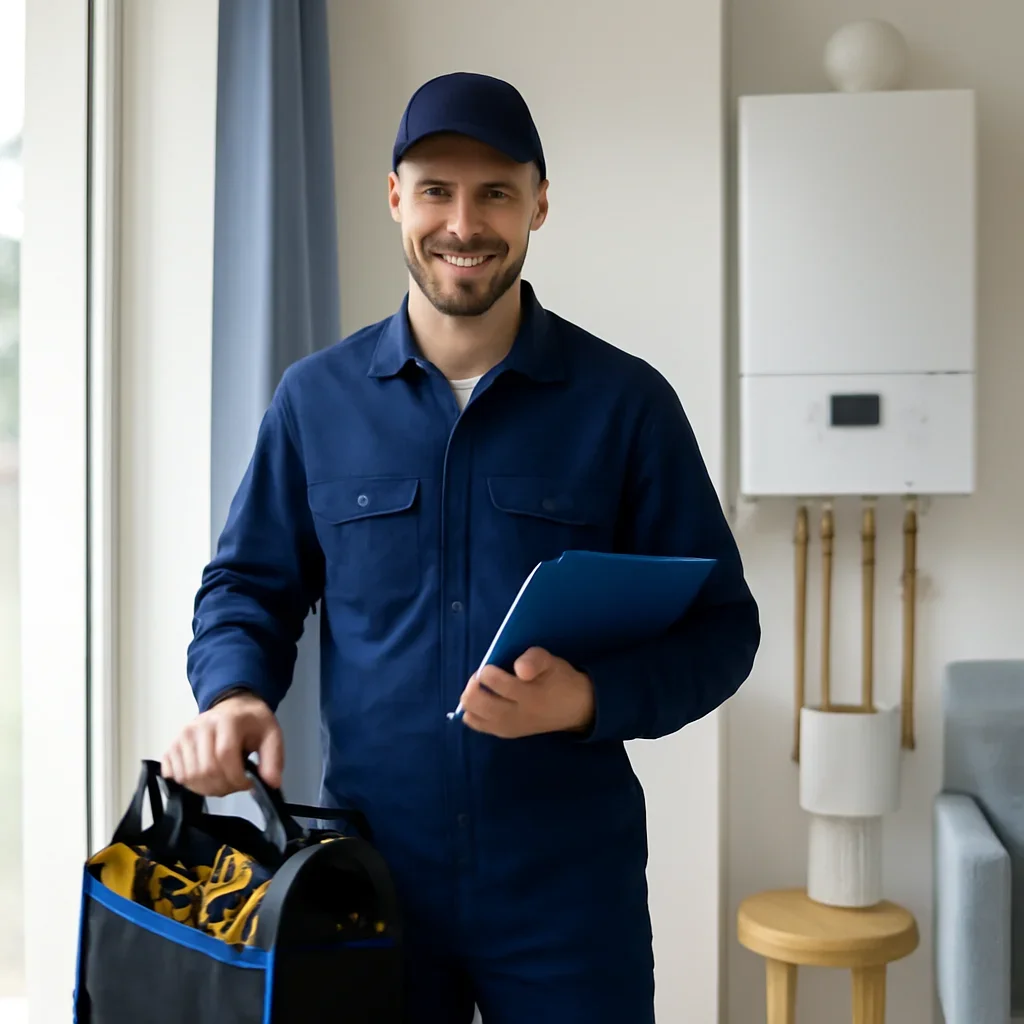 Technician preparing for a boiler service appointment in the Lower Mainland