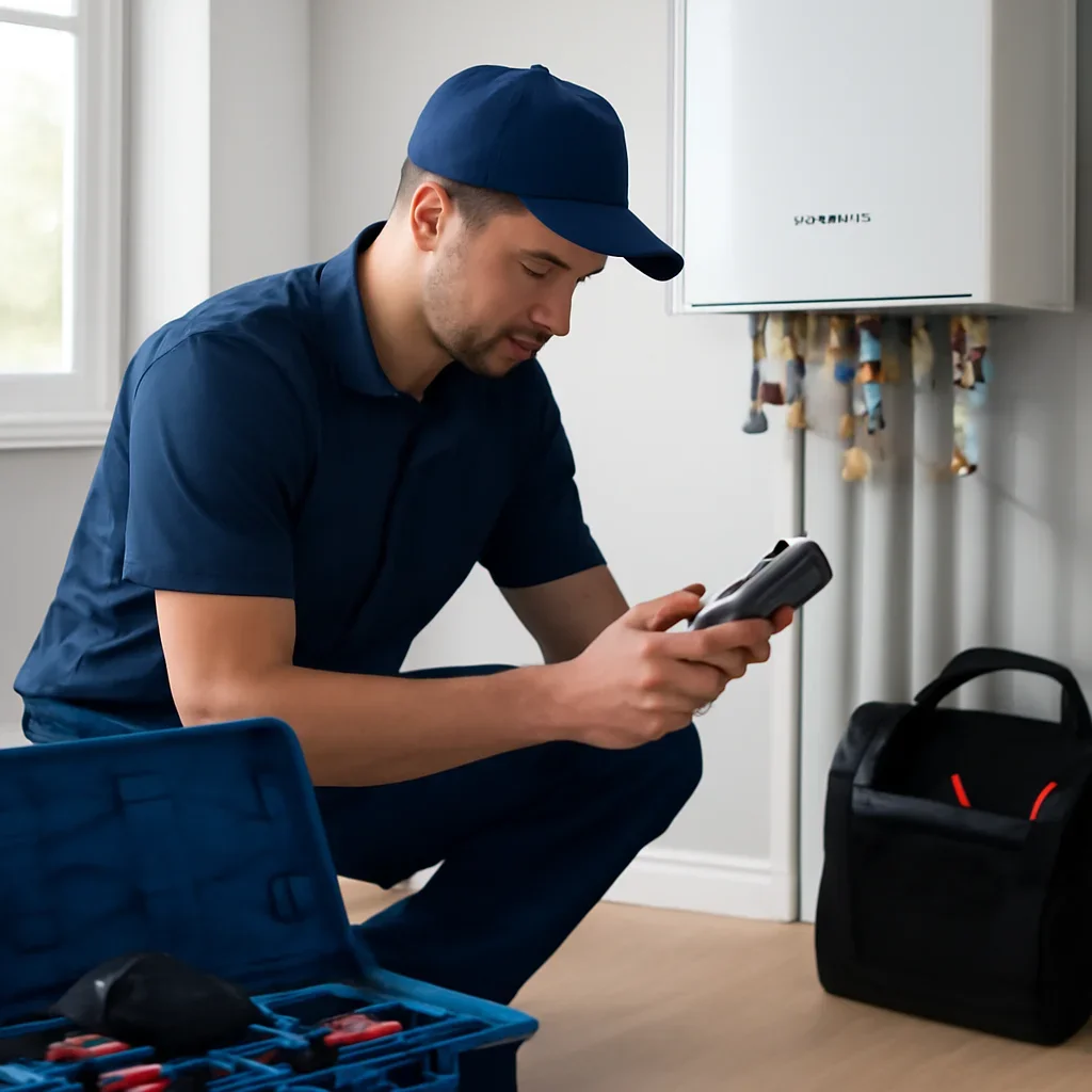 HVAC service process for navien with organized tools and equipment