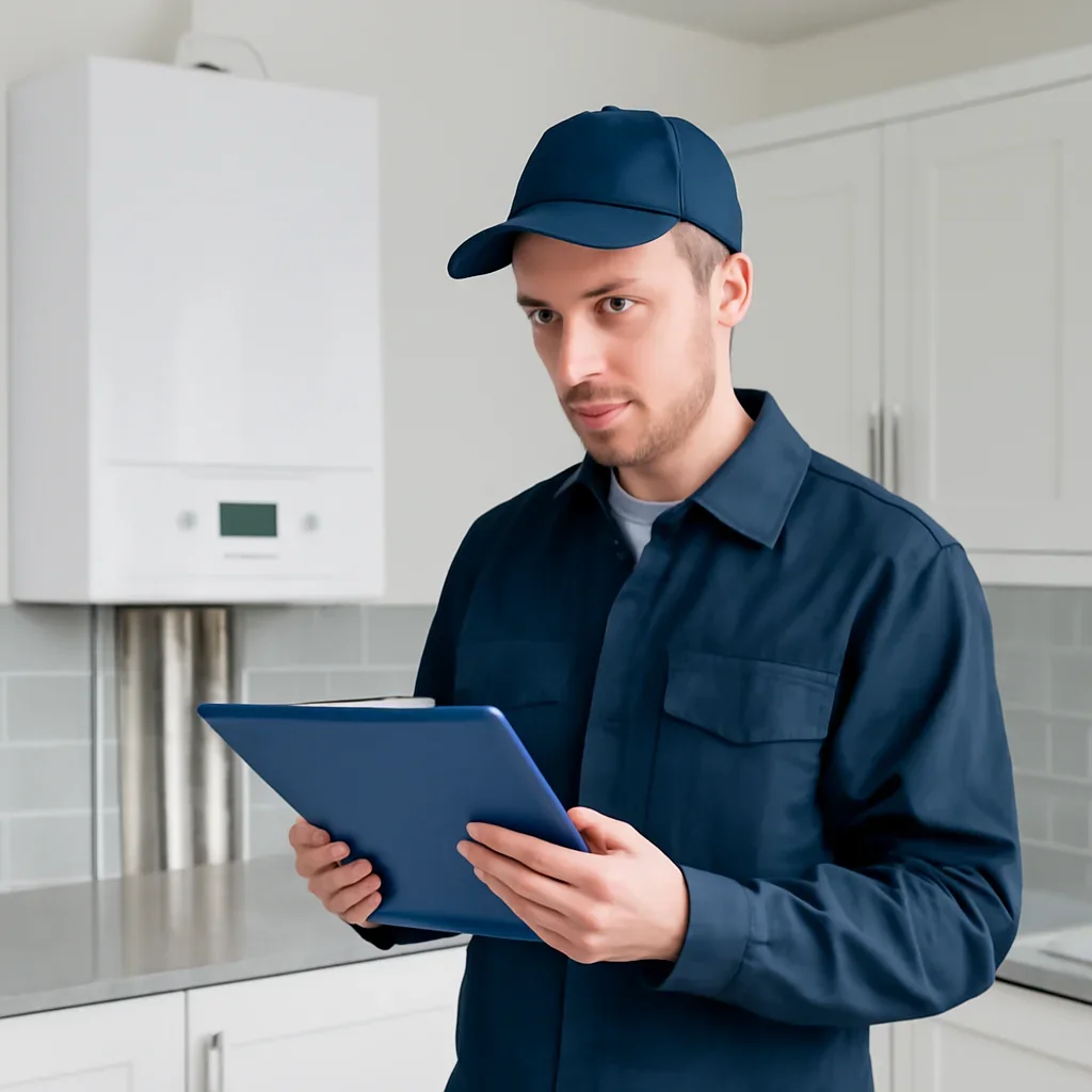 Accolade technician reviewing boiler options for a Surrey property