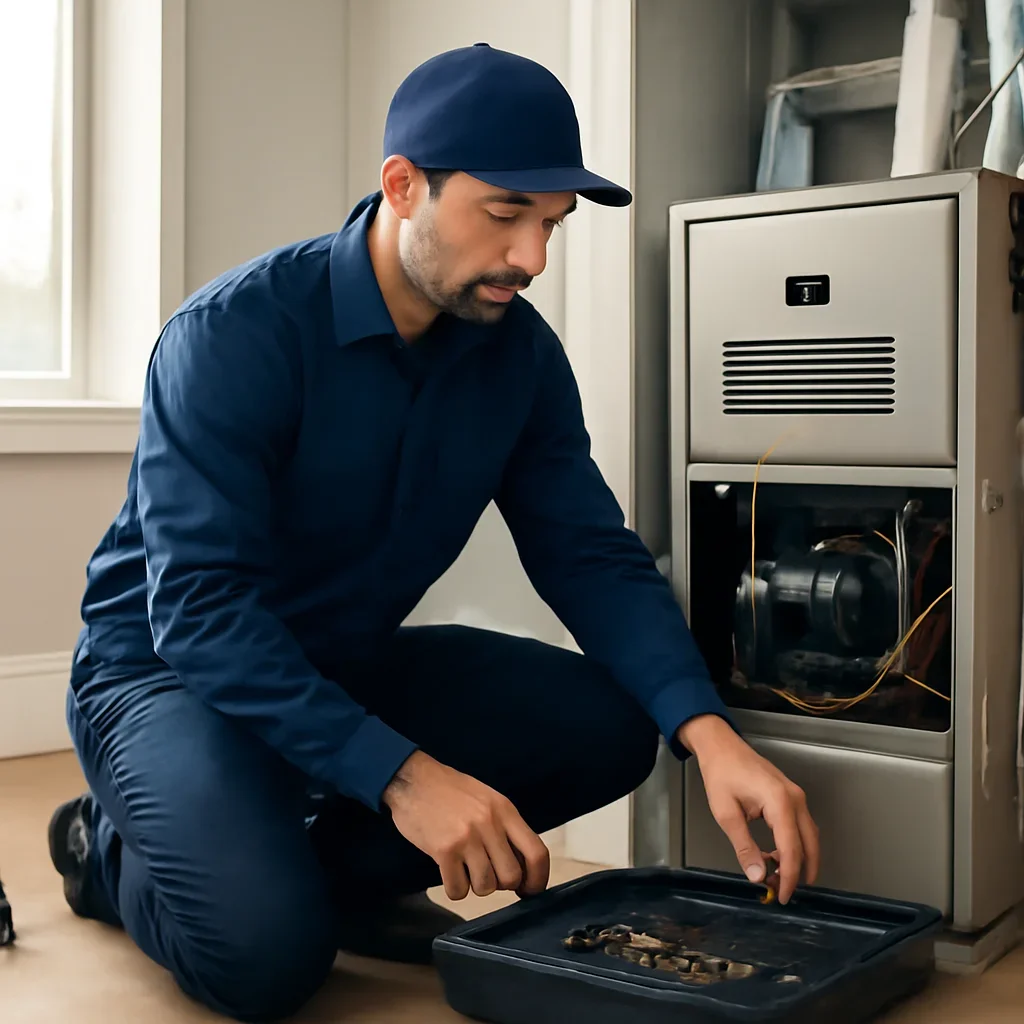 HVAC service process for newton furnace repair with organized tools and equipment