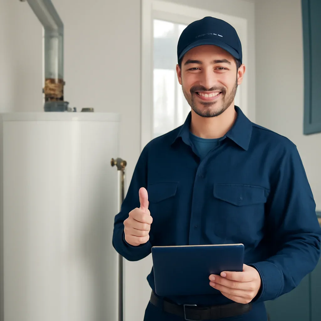 Technician preparing for a water heater service appointment in the Lower Mainland