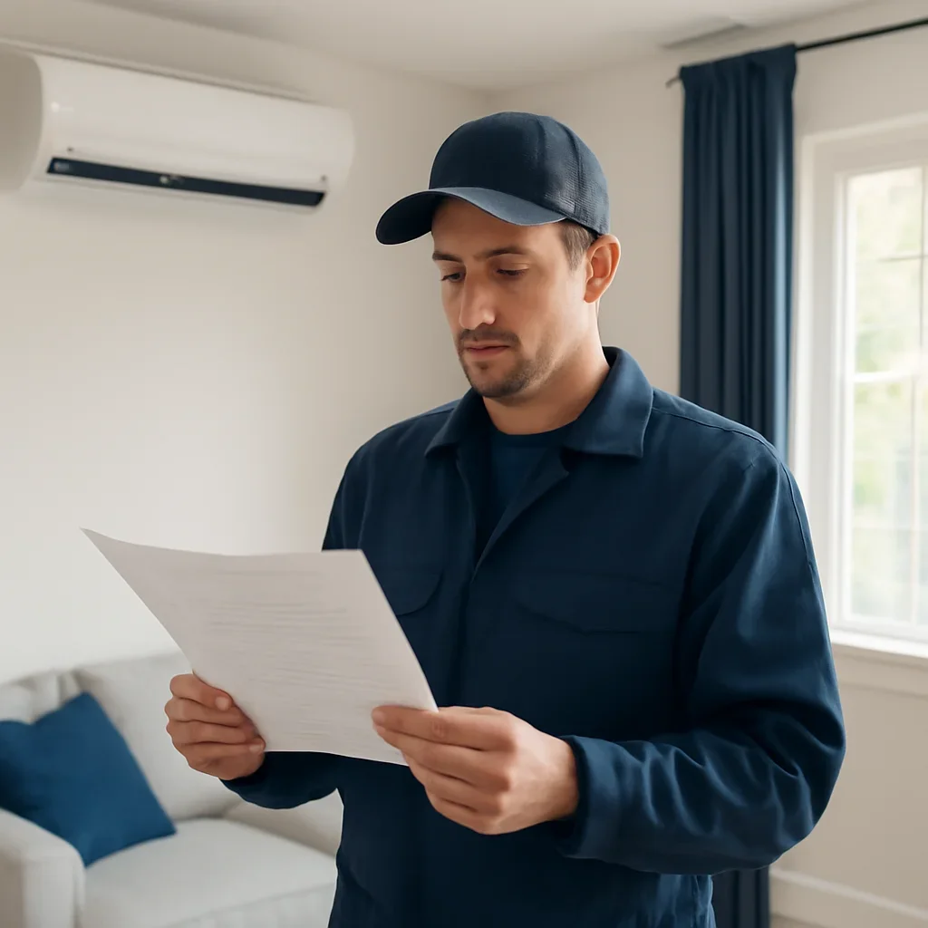 Accolade technician reviewing air conditioning options for a Surrey property