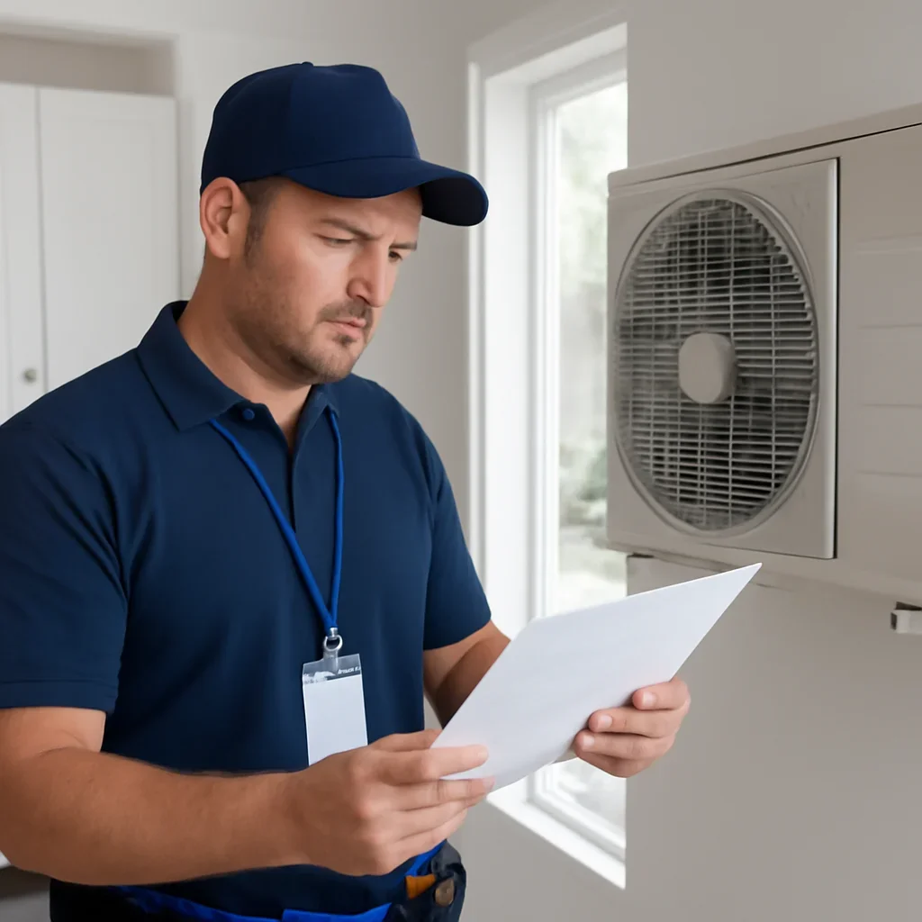 Accolade technician reviewing air conditioning options for a Surrey property