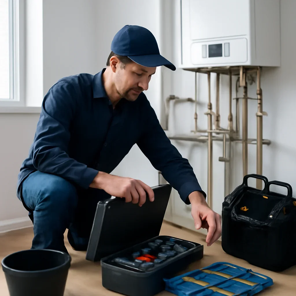 HVAC service process for boiler rebates bc with organized tools and equipment