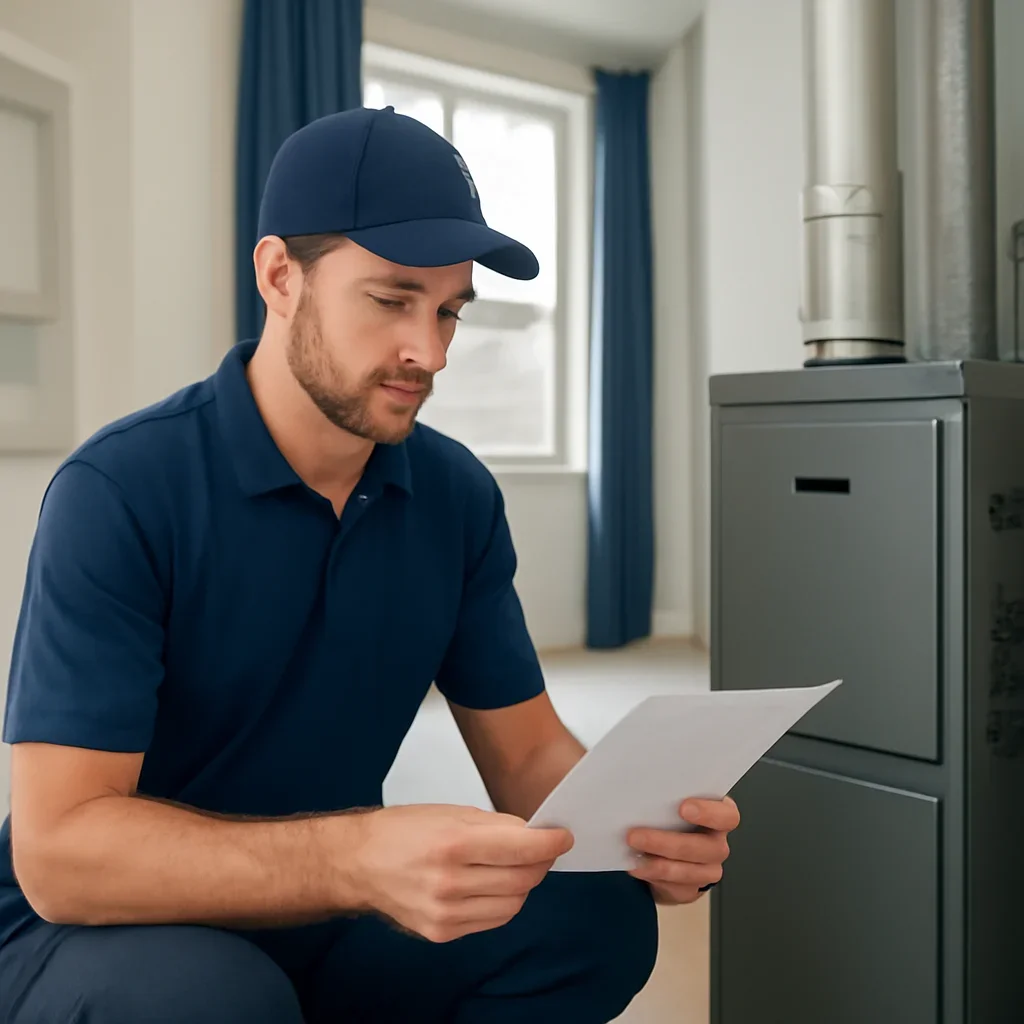 Accolade technician reviewing furnace options for a Surrey property