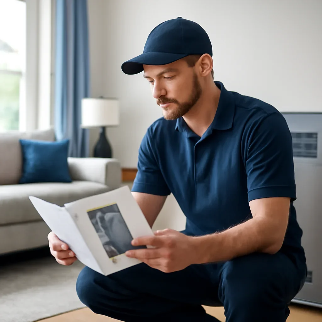 Accolade technician reviewing furnace options for a Surrey property