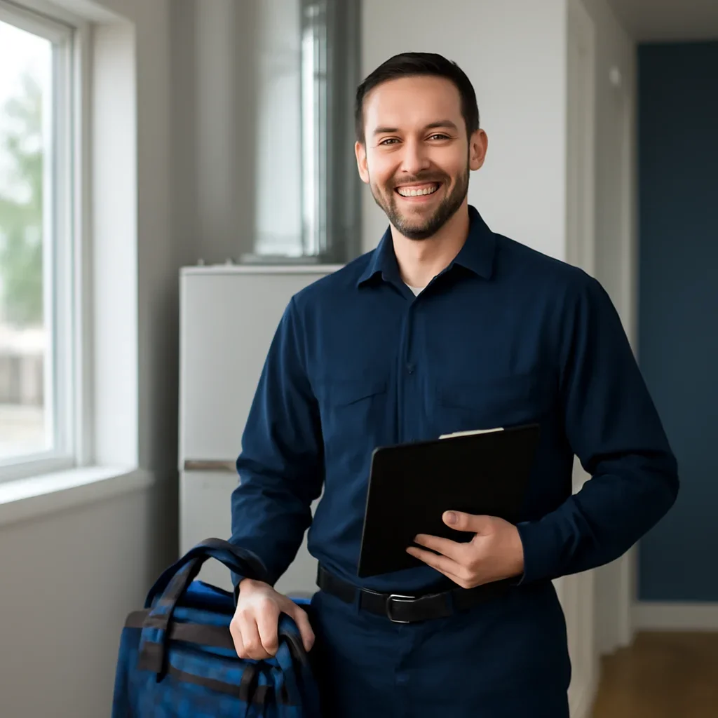 Technician preparing for a furnace service appointment in the Lower Mainland