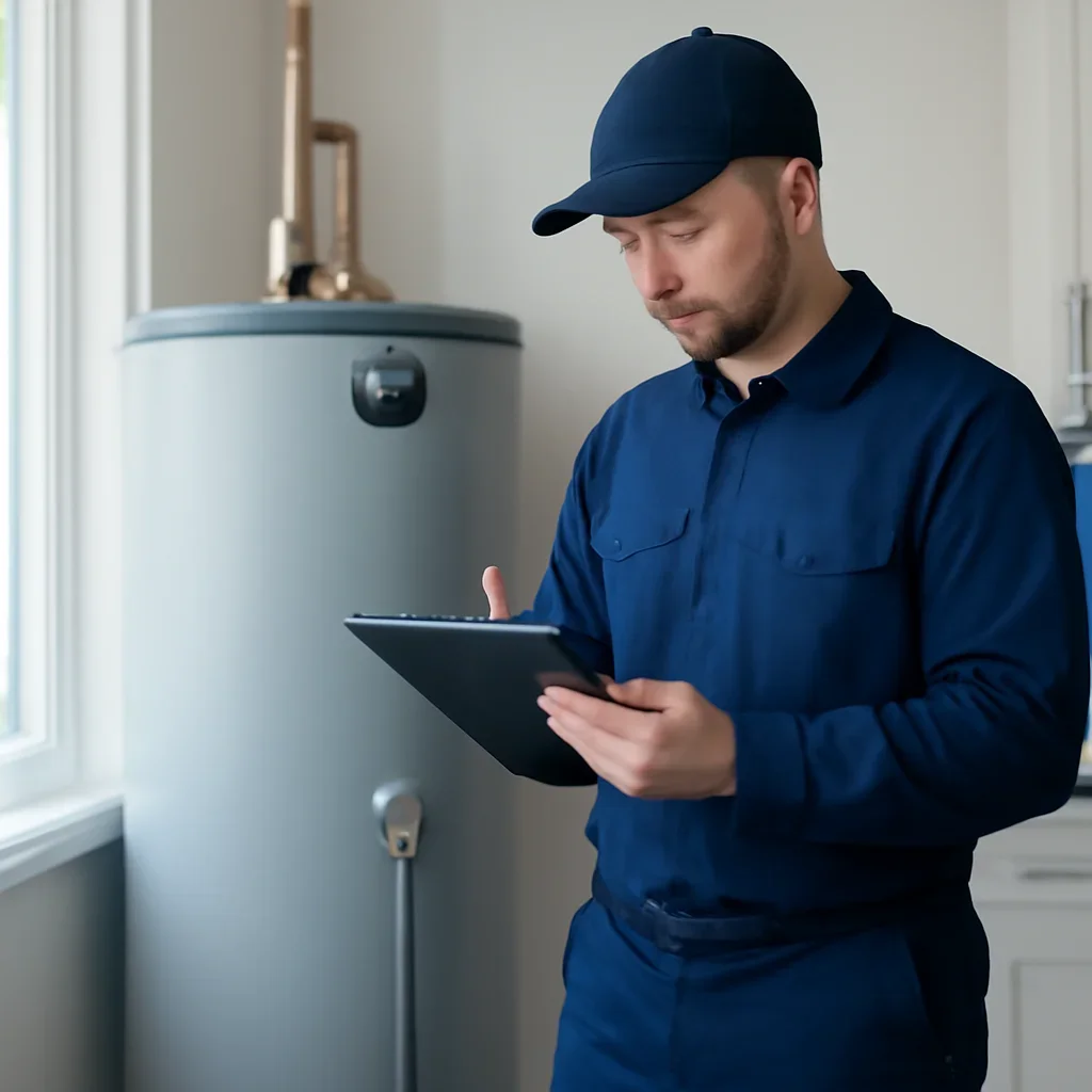 Accolade technician reviewing water heater options for a South Surrey property