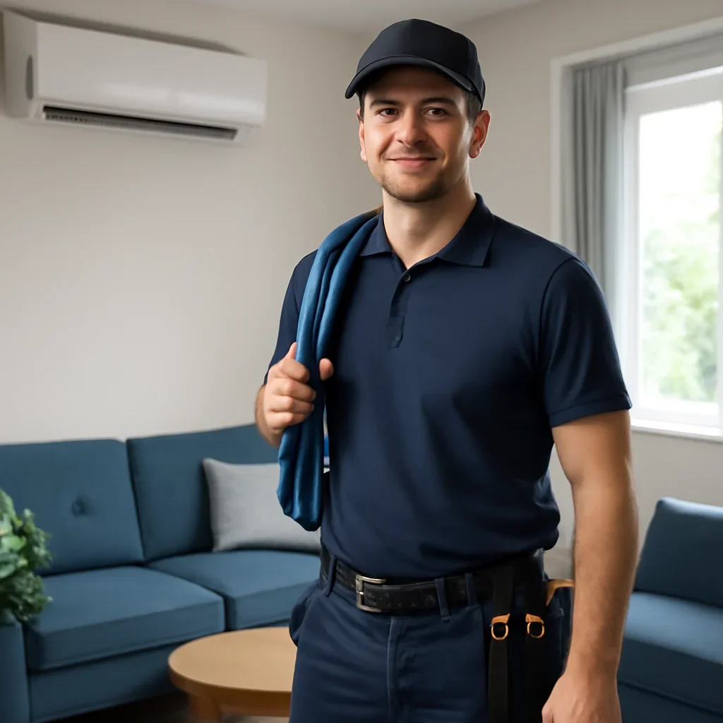Technician preparing for a air conditioning service appointment in the Lower Mainland