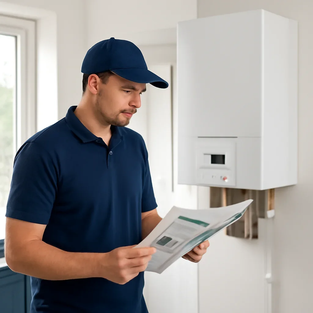 Accolade technician reviewing boiler options for a Surrey property