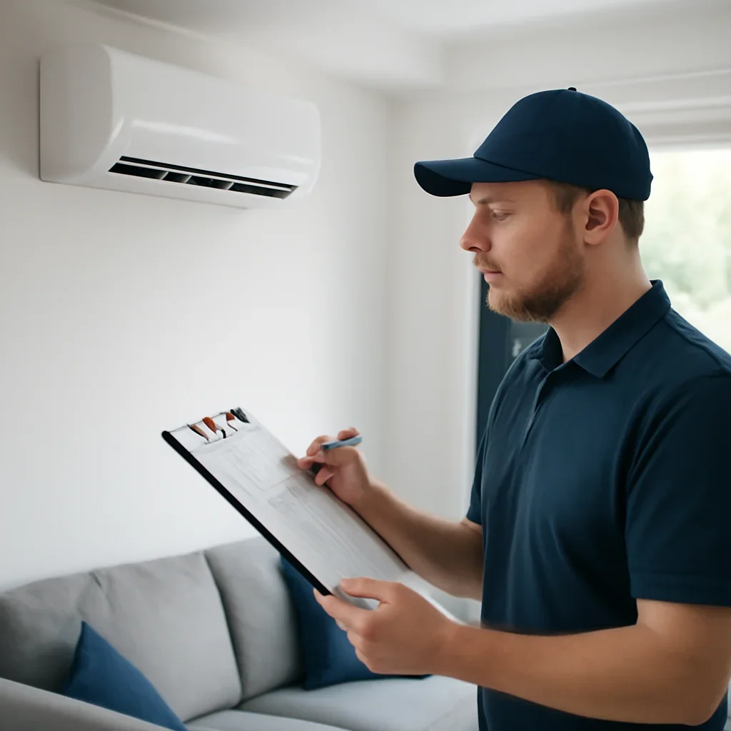Accolade technician reviewing air conditioning options for a Surrey property